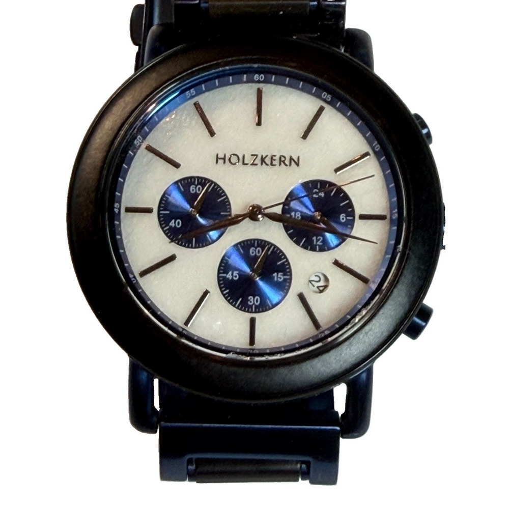Holzkern Helens Chronograph Leadwood Blue Stainless Steel White Marble Dial 45mm